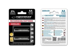 Suure võimsusega laetavad akud Esperanza 2600mAh, 2tk hind ja info | Esperanza Elektriseadmed | hansapost.ee