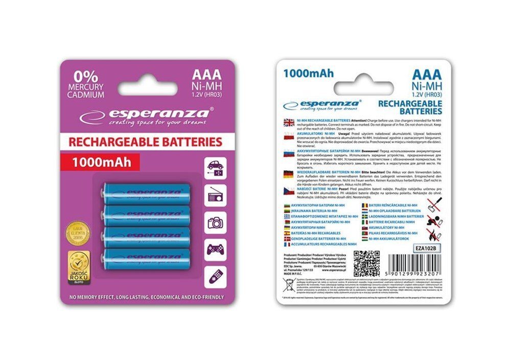 Esperanza EZA102B laetav aku Ni-MH AAA 1000MAH x4 hind ja info | Patareid | hansapost.ee