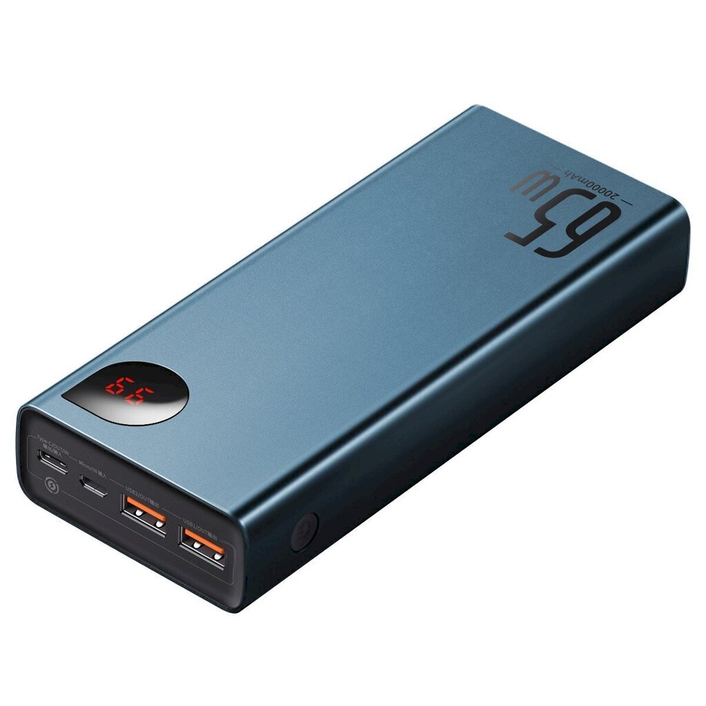 Akupank Baseus Adaman Metal 20000mAh PD QC 3.0 65W 2xUSB + USB-C + micro USB (sinine) hind ja info | Akupangad | hansapost.ee
