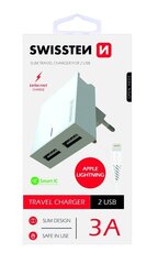 Зарядное устройство Swissten Premium USB 3А / 15Вт с проводом Lightning (MD818), 120 см, белое цена и информация | Зарядные устройства для телефонов | hansapost.ee