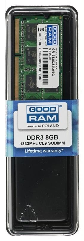 GOODRAM SO-DIMM DDR3 8192MB PC1333 CL9 цена и информация | Operatiivmälu | hansapost.ee