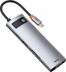 Hub 8in1 Baseus Metal Gleam Series, USB-C kuni 3x USB 3.0 + HDMI + USB-C PD + Ethernet RJ45 + microSD/SD hind ja info | Baseus Arvutite lisatarvikud | hansapost.ee