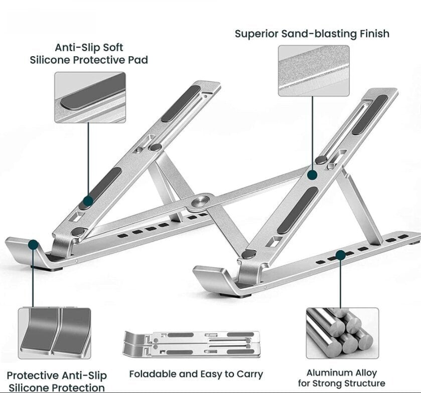 Swissten Aluminium Stand for Notebook 10 - 15" Grey цена и информация | Sülearvuti tarvikud | hansapost.ee