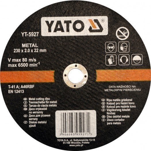 Metalli lõikeketas Yato YT-5927, 230*2.0*22 mm цена и информация | Käsitööriistad | hansapost.ee