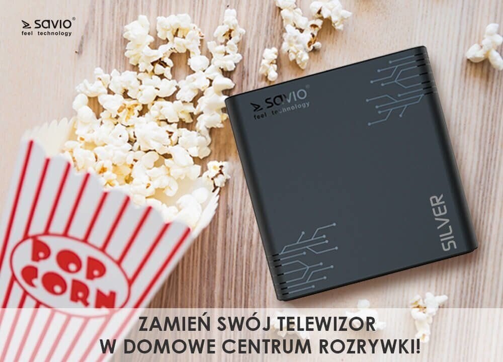 Smart TV Box SAVIO TB-S01 Silver, 2/16, Android 9.0, HDMI v2.1, 4K, USB 3.0, WiFi, SD цена и информация | TV tüünerid | hansapost.ee