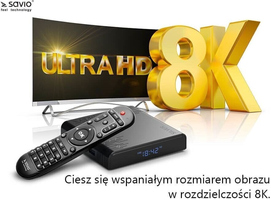 Smart TV Box SAVIO TB-S01 Silver, 2/16, Android 9.0, HDMI v2.1, 4K, USB 3.0, WiFi, SD цена и информация | TV tüünerid | hansapost.ee