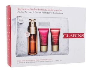 Kosmeetikakomplekt Clarins: päevakreem Rose Radiance Super, 15 ml + öökreem Rose Radiance Super​​​​​​​, 15 ml + näoseerum Double Serum, 50 ml + kosmeetikakott hind ja info | Näoõlid, ampullid ja seerumid | hansapost.ee