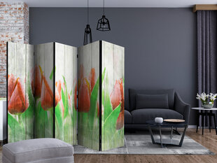 Ruumijaotur - Red tulips on wood II [Room Dividers] hind ja info | Sirmid ja vaheseinad | hansapost.ee