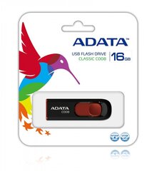 Mälupulk Adata C008 16GB, USB 2.0, must/punane цена и информация | USB накопители данных | hansapost.ee