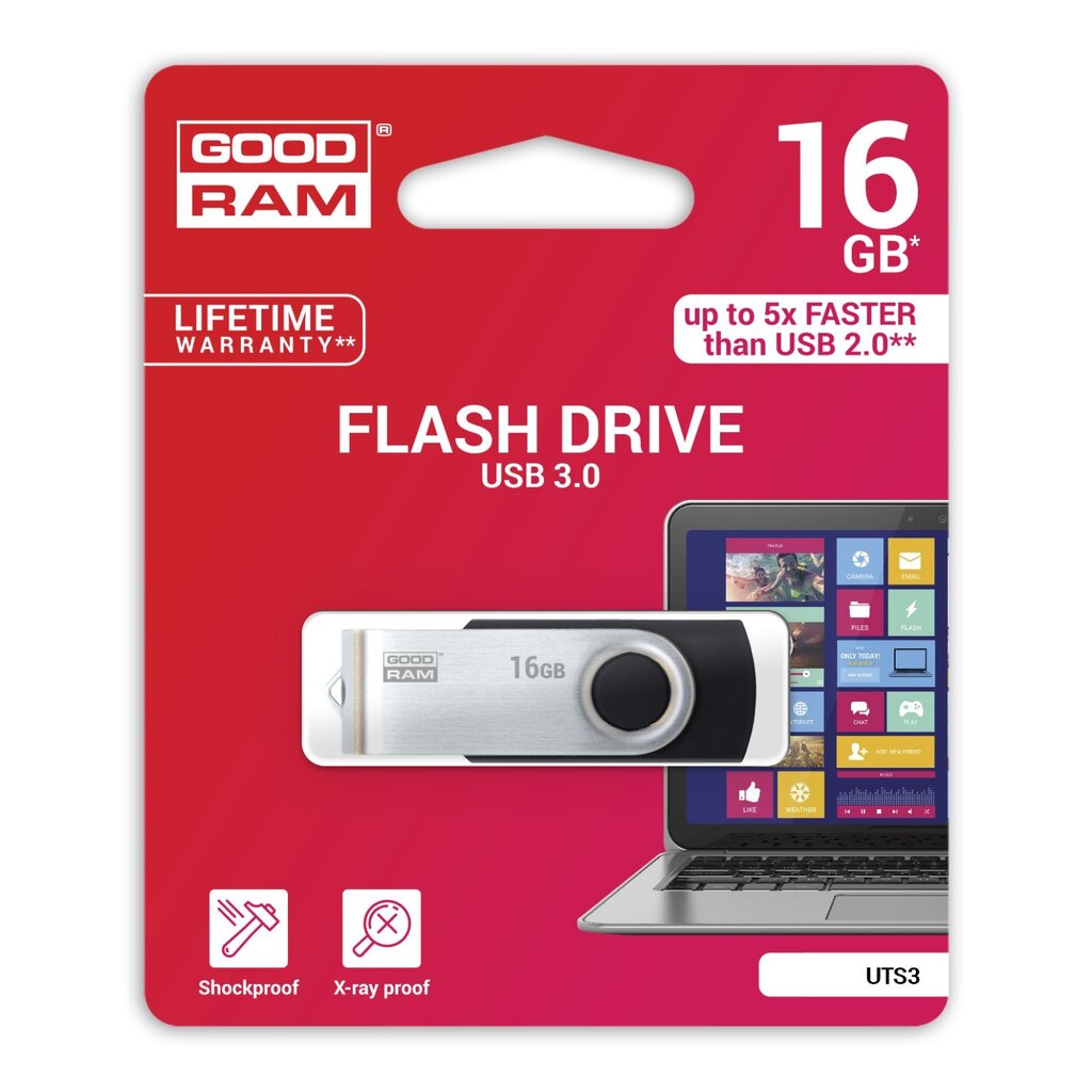 Mälupulk Goodram UTS3 16GB 3.0, Must hind ja info | Mälupulgad | hansapost.ee