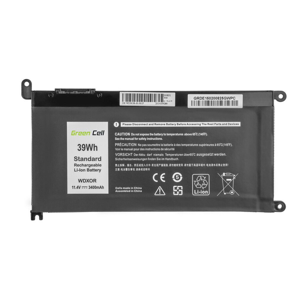 WDX0R WDXOR aku, Dell Inspiron 13 5368 5378 5379 14 5482 15 5565 5567 5568 5570 5578 5579 7560 7570 17 5770, Green Cell DE150 hind ja info | Sülearvuti akud | hansapost.ee