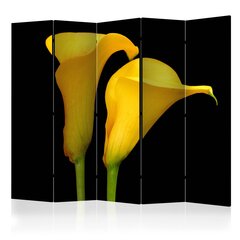 Ширма - Two yellow calla flowers on a black background [Комнатные перегородки] цена и информация | Мобильные стенки | hansapost.ee