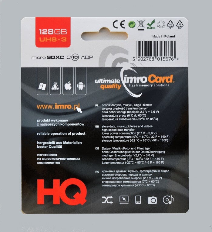 ImroCard, 128 GB + adapter цена и информация | Mälukaardid mobiiltelefonidele | hansapost.ee