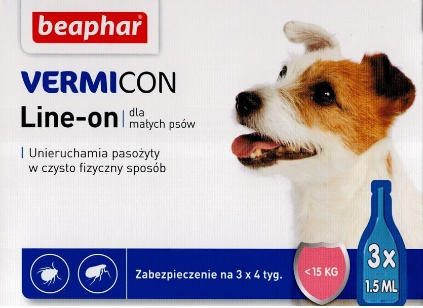 Parasiiditilgad koertele Beaphar Vermicon Dog S, <15 kg, 3x1.5 ml цена и информация | Vitamiinid ja parasiiditõrje | hansapost.ee