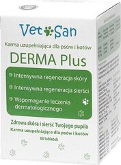 Vitamiinikompleks koertele ja kassidele Vetosan DERMA Plus, intensiivne naha ja karvade taastamine, toetatud dermatoloogiline ravi, 60 tabletti hind ja info | Vitamiinid ja parasiiditõrje | hansapost.ee