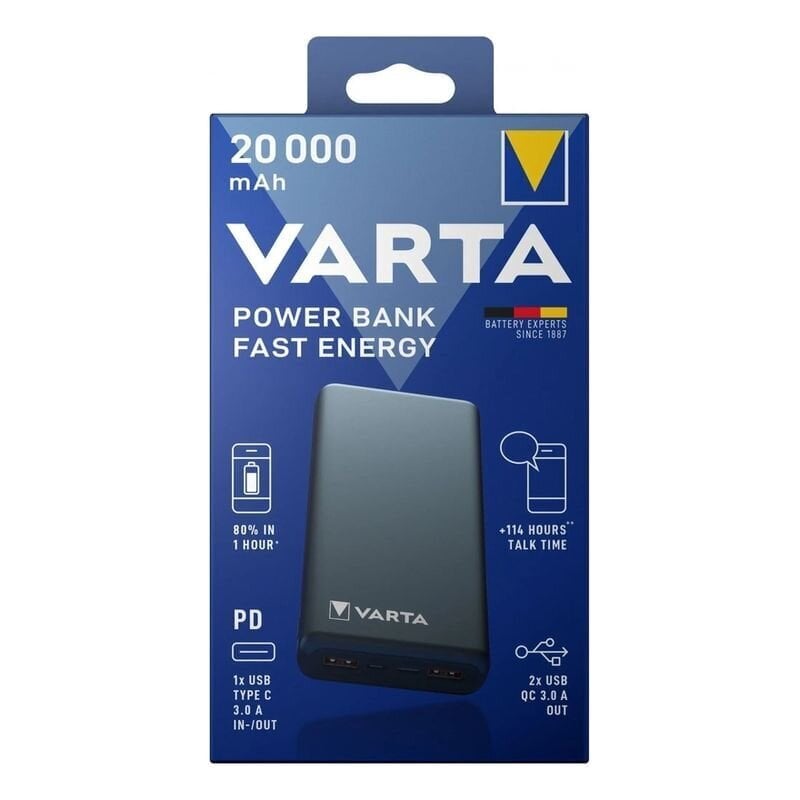VARTA Power Bank Fast Energy 20000mAh Silver цена и информация | Akupangad | hansapost.ee