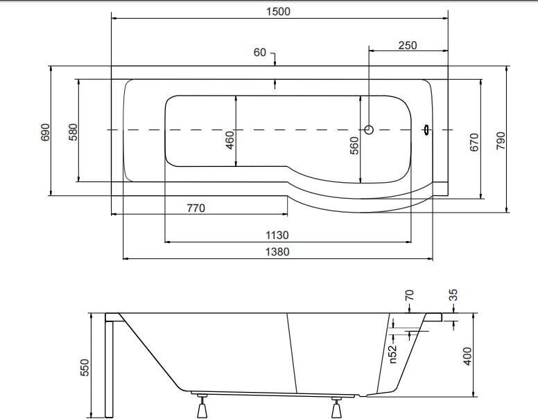 Vann Besco Inspiro + klaassein viimistlusseinaga 170x70 parem hind ja info | Vannid | hansapost.ee