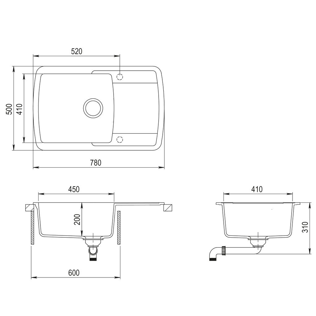 Graniitvalamu 780x500 Black metallic цена и информация | Köögivalamud | hansapost.ee