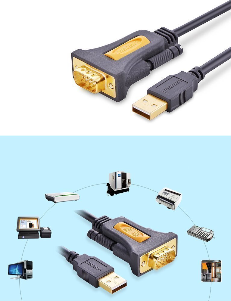 Kaabel/adapter Ugreen USB - RS-232 (male) 1 m, must (CR104 20210) hind ja info | Juhtmed ja kaablid | hansapost.ee