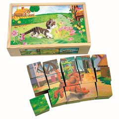 Деревянная головоломки из кубиков Домашние животные Bino, 15 частей. цена и информация | Развивающие игрушки для детей | hansapost.ee