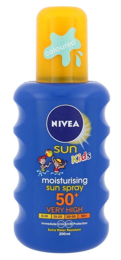 Laste päikesekreem Nivea Sun Kids Coloured Sun Spray SPF50+, 200 ml hind ja info | Päikesekaitse ja päevitusjärgsed kreemid | hansapost.ee