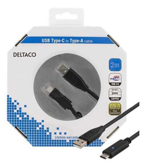 Deltaco USBC-1006-K, USB-Type C, 2m hind ja info | Mobiiltelefonide kaablid | hansapost.ee