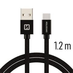 Swissten Textile Universal Quick Charge 3.1 USB-C Data and Charging Cable 1.2m Black hind ja info | Mobiiltelefonide kaablid | hansapost.ee