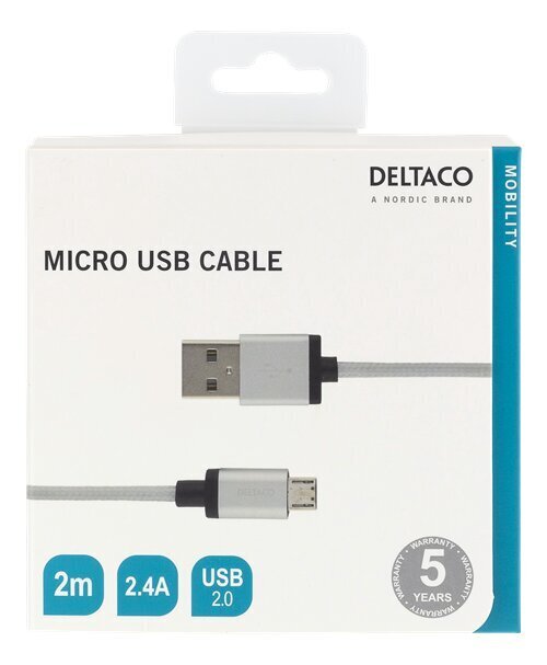 Deltaco MICRO-115F, USB A, USB Micro B, 2m цена и информация | Mobiiltelefonide kaablid | hansapost.ee