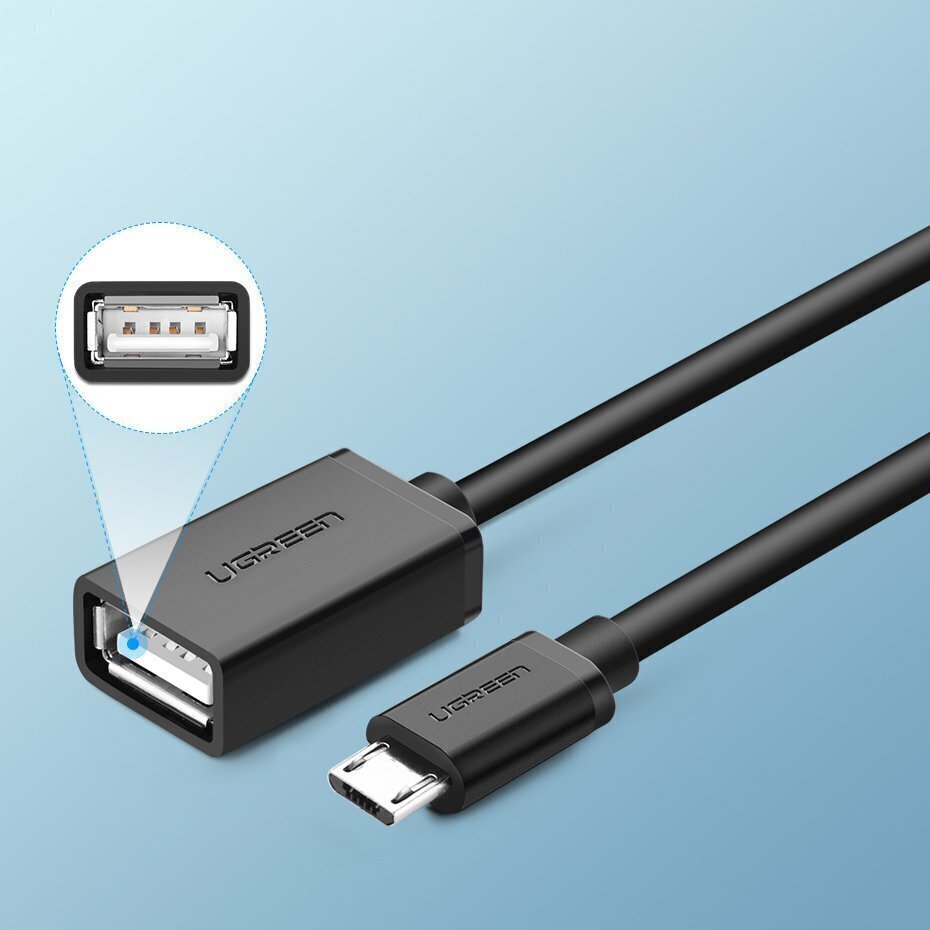 Adapter Ugreen USB (female) - micro USB (male) OTG 12 cm USB 2.0 480 Mbps, must (US133 10396) hind ja info | Mobiiltelefonide kaablid | hansapost.ee