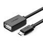 Adapter Ugreen USB (female) - micro USB (male) OTG 12 cm USB 2.0 480 Mbps, must (US133 10396) hind ja info | Mobiiltelefonide kaablid | hansapost.ee