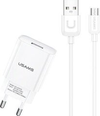 USAMS T21 дорожное зарядное устройство + Micro-USB кабель, белый цена и информация | Зарядные устройства для телефонов | hansapost.ee
