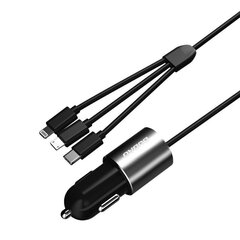 Автомобильное зарядное устройство Dudao 3in1 USB 3,4 А, встроенный кабель Lightning / USB Type C / micro USB черный (R5ProN) цена и информация | Зарядные устройства для телефонов | hansapost.ee