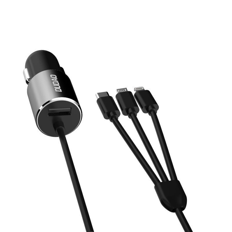 Autolaadija Dudao 3in1 USB 3,4 A Lightning / USB Typ C / micro USB kaabliga (R5ProN black) цена и информация | Laadijad mobiiltelefonidele | hansapost.ee