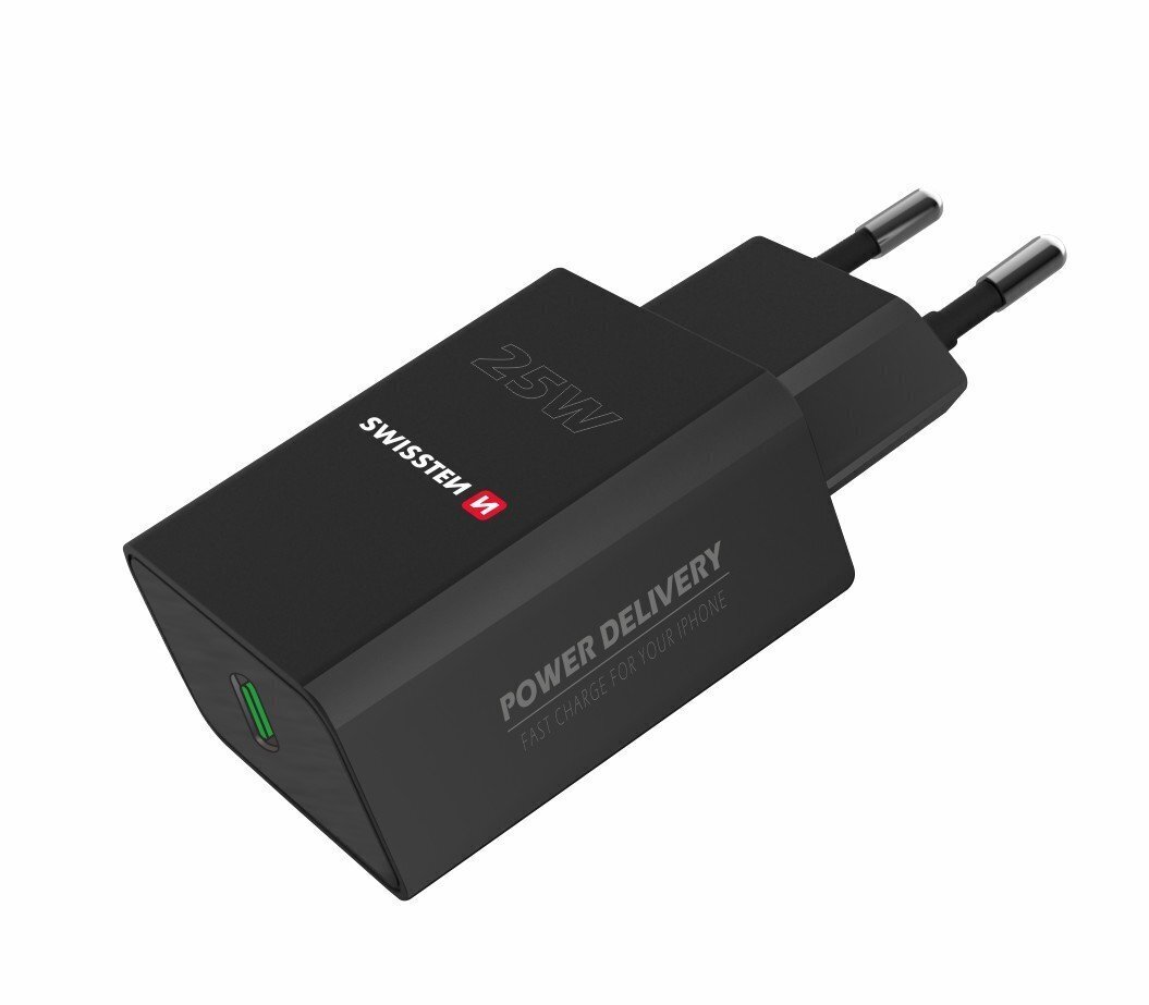 Toalaadija Swissten Premium 25W Travel Charger USB-C PD 3.0 - must цена и информация | Laadijad mobiiltelefonidele | hansapost.ee