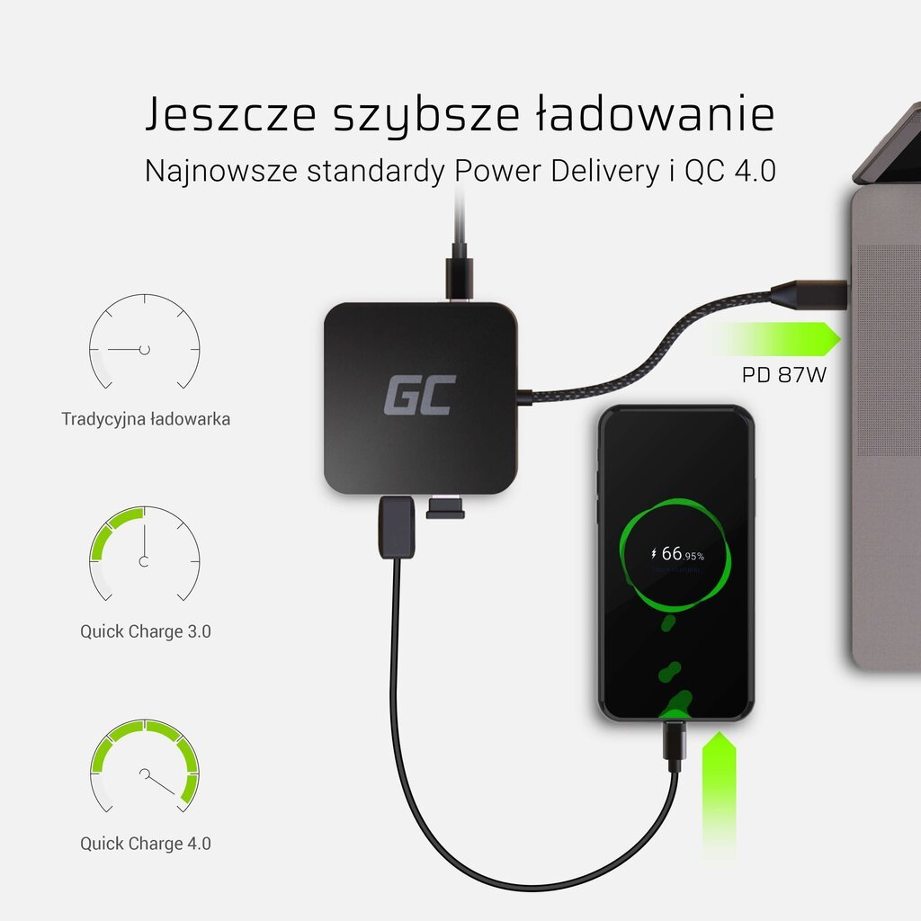 USB-jaotur Green Cell HUB2 USB-C, 3xUSB 3.0, Ethernet 1Gbps, HDMI 4K, DEX Nintendo Switch Apple hind ja info | USB adapterid ja jagajad | hansapost.ee