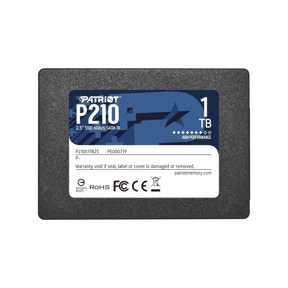 SSD|PATRIOT|P210|1TB|SATA 3.0|Kirjutuskiirus 430 MBait/s|Lugemiskiirus 520 MBait/s|2,5"|TBW 480 TB|P210S1TB25 hind ja info | Sisemised kõvakettad | hansapost.ee