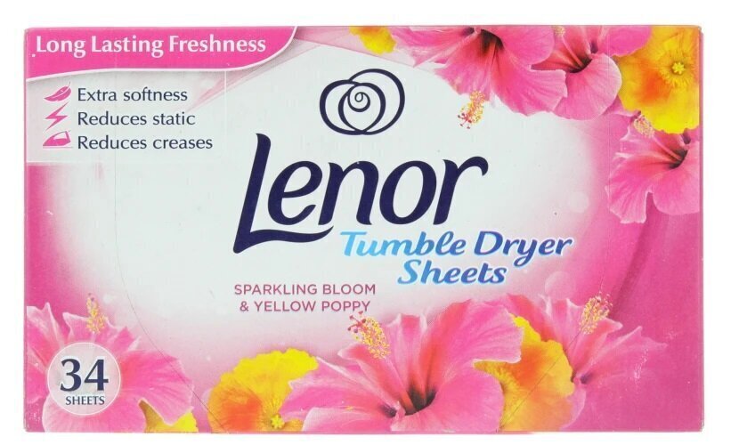 Lenor lõhnastatud salvrätikud kuivatile Sparkling Bloom & Yellow Poppy, 34 tk hind ja info | Pesuvahendid | hansapost.ee