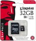 Mälukaart Kingston micro SD 32GB Class 10 U1 +adapter hind ja info | Mälukaardid mobiiltelefonidele | hansapost.ee