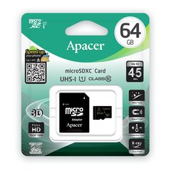 Apacer microSDXC Карта памяти UHS-I Class10 64GB + SD адаптер цена и информация | Карты памяти | hansapost.ee