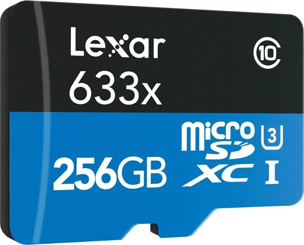 Lexar mälukaart microSDXC 256GB 633X V30 R95/W45 + adapter цена и информация | Mälukaardid mobiiltelefonidele | hansapost.ee