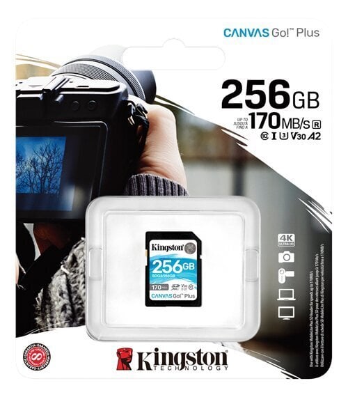 Kingston Technology Canvas Go! Plus mälukaart 256 GB SD UHS-I Klass 10 цена и информация | Mälukaardid mobiiltelefonidele | hansapost.ee