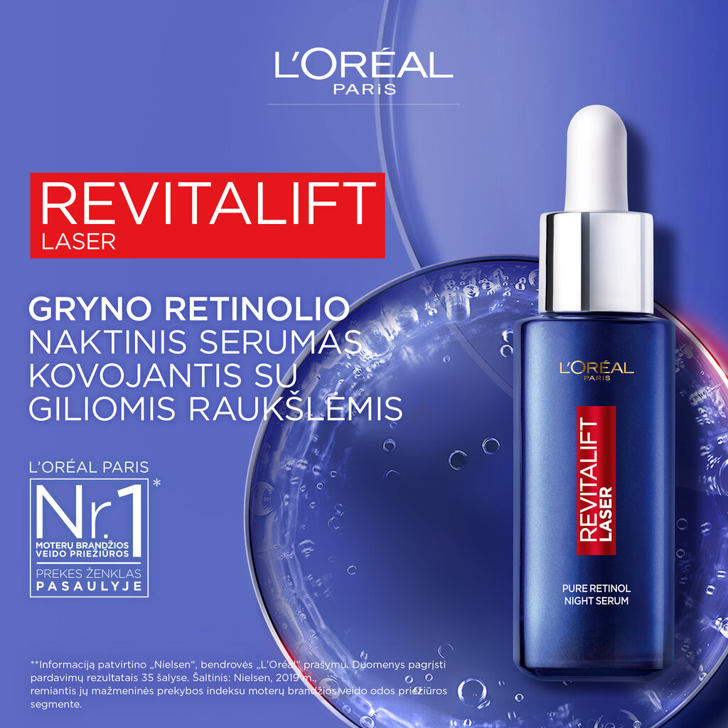 Puhta retinooli ööseerum L'Oreal Paris Revitalift Laser, 30 ml цена и информация | Näoõlid, ampullid ja seerumid | hansapost.ee