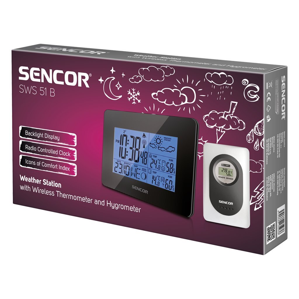 Stacja pogody Sencor SWS 50B Weather Station with Wireless Thermometer and Hygrometer hind ja info |  Termomeetrid ja niiskuse mõõtjad | hansapost.ee