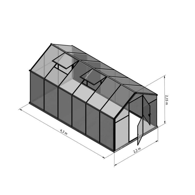 Alumiinium / polükarbonaadist kasvuhoone SANUS L 10 hind ja info | Kasvuhooned ja peenrakastid | hansapost.ee