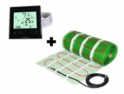 Grindinio šildymo tinklelis Wellmo MAT dydis 0,5 m2 ir programuojamas termostatas WTH-51.36 NEW BLACK juodas цена и информация | Põrandaküte | hansapost.ee