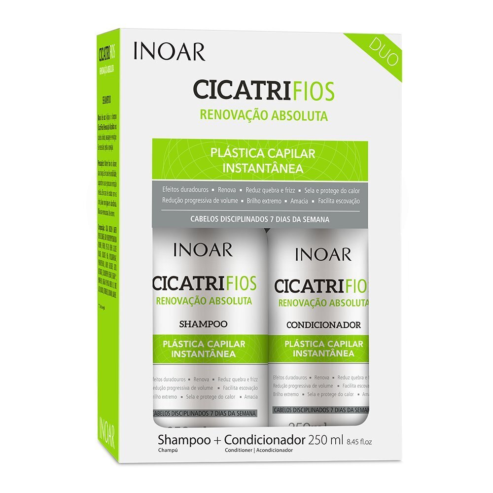 Kahjustatud juuksehooldusvahendite komplekt INOAR CicatriFios Duo Kit: šampoon 250 ml + juuksepalsam 250 ml цена и информация | Šampoonid | hansapost.ee