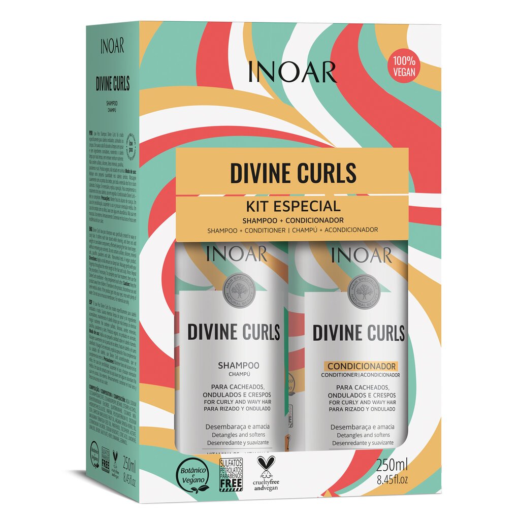 Lokkis juuste hoolduskomplekt INOAR Divine Curls Duo Kit: šampoon 250 ml + palsam 250 ml hind ja info | Šampoonid | hansapost.ee