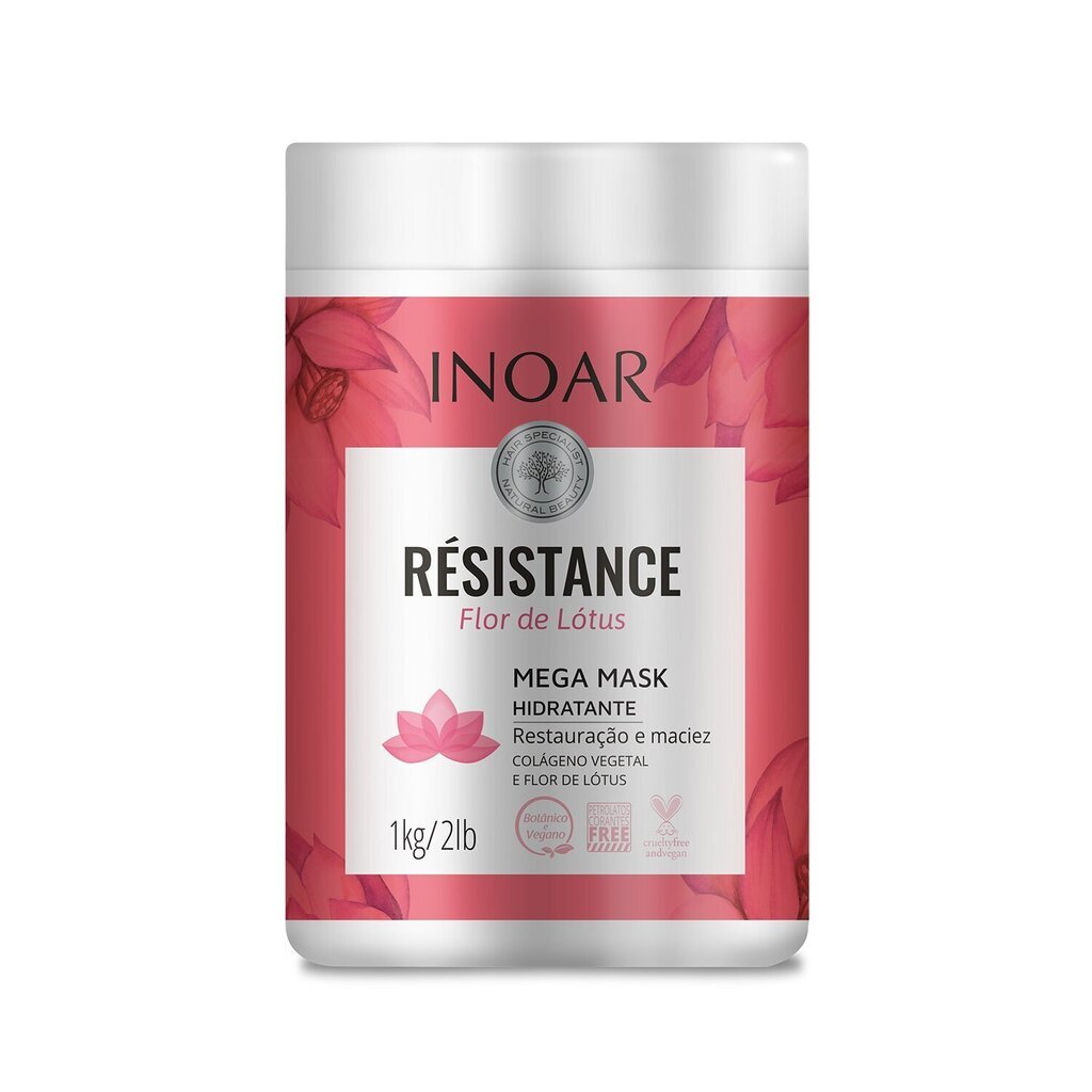 Intensiivselt taastav, elustav juuksemask INOAR Resistance Flor de Lotus 1000 g hind ja info | Juuksemaskid, õlid ja seerumid | hansapost.ee