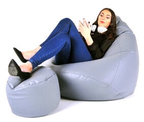 Кресло-мешок с пуфом Mega Comfort, искусственная кожа, светло-серое цена и информация | Кресла-мешки и пуфы | hansapost.ee
