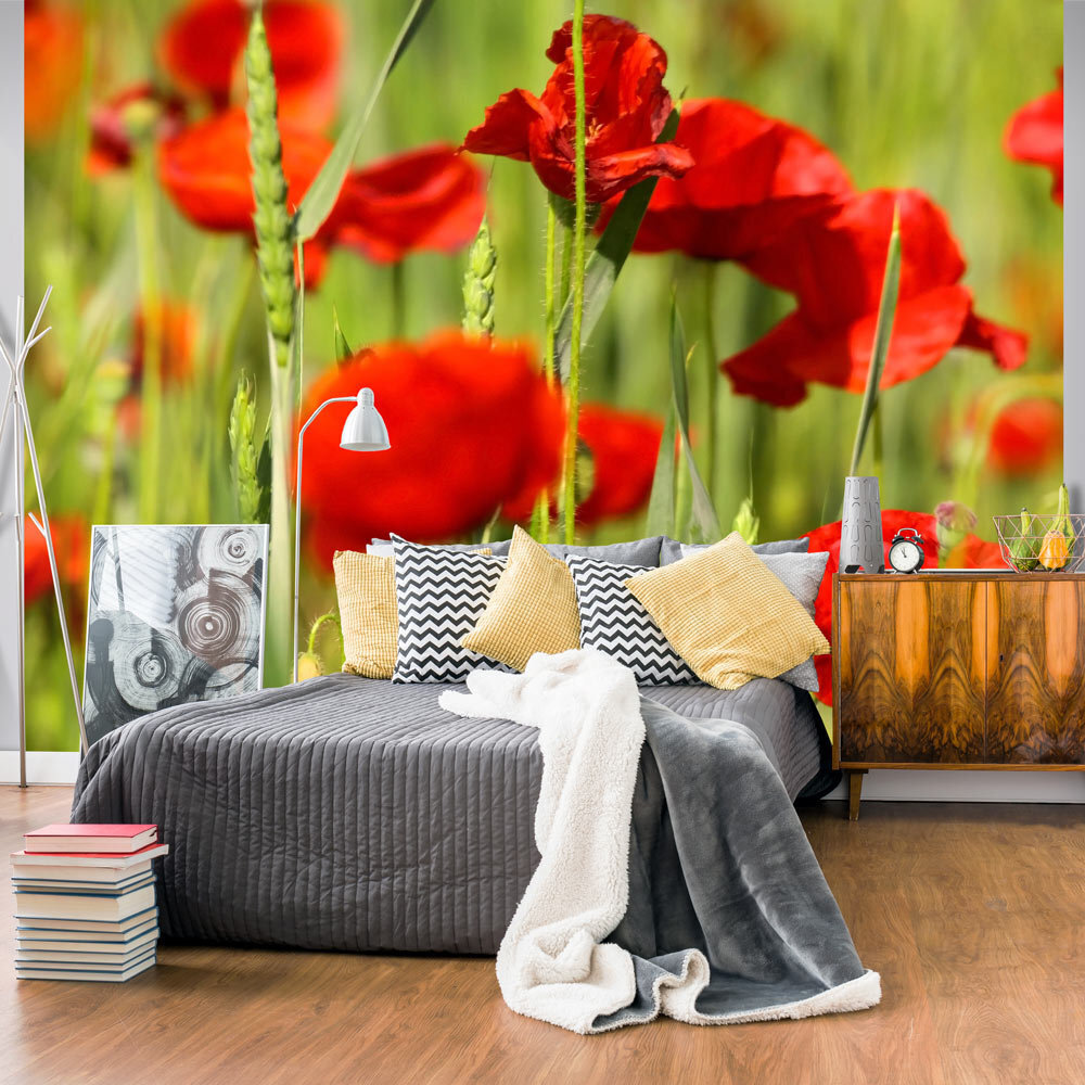 Fototapeet - Cereal field with poppies hind ja info | Fototapeedid | hansapost.ee